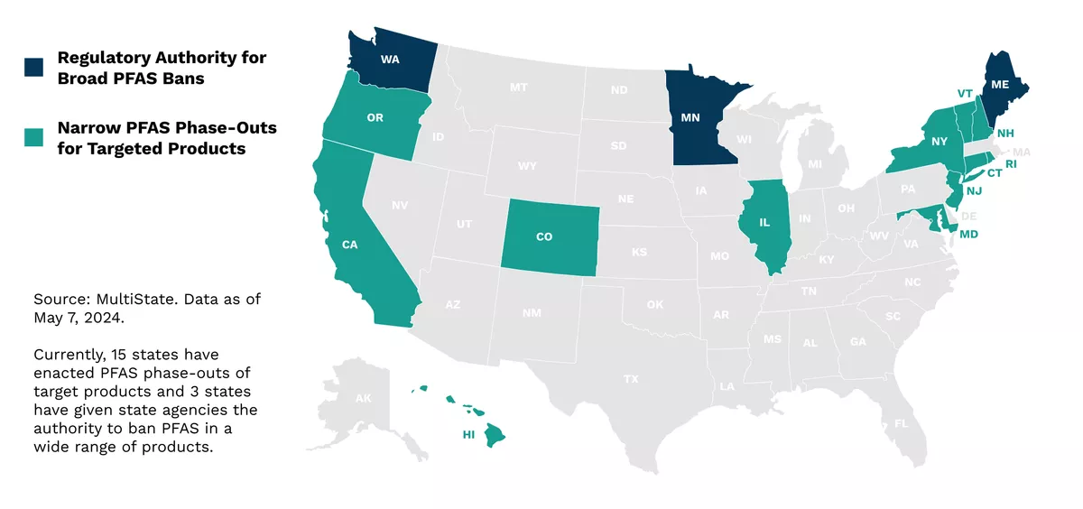 Federal PFAS regulations in the United States, map